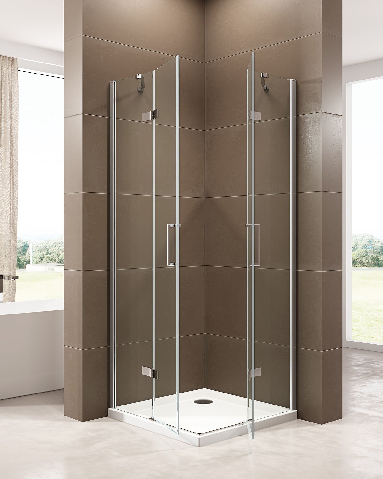 Corner shower enclosure  EX809 - frameless and shower tray made of SMC - 90 x 90 x 195 cm