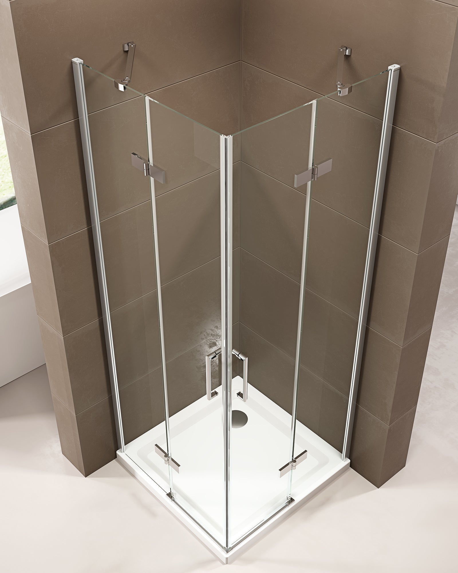 Corner shower enclosure  EX809 - frameless and shower tray made of SMC - 90 x 90 x 195 cm