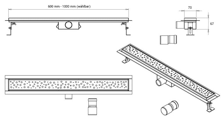 Caniveau de douche en acier inoxydable G013