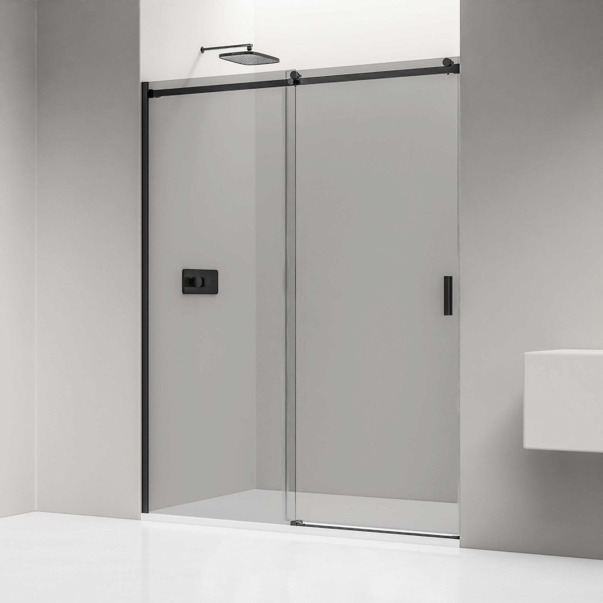 Douche met schuifdeur voor nissen NT806 FLEX zwart mat - Nano grijs glas - glasdikte selecteerbaar