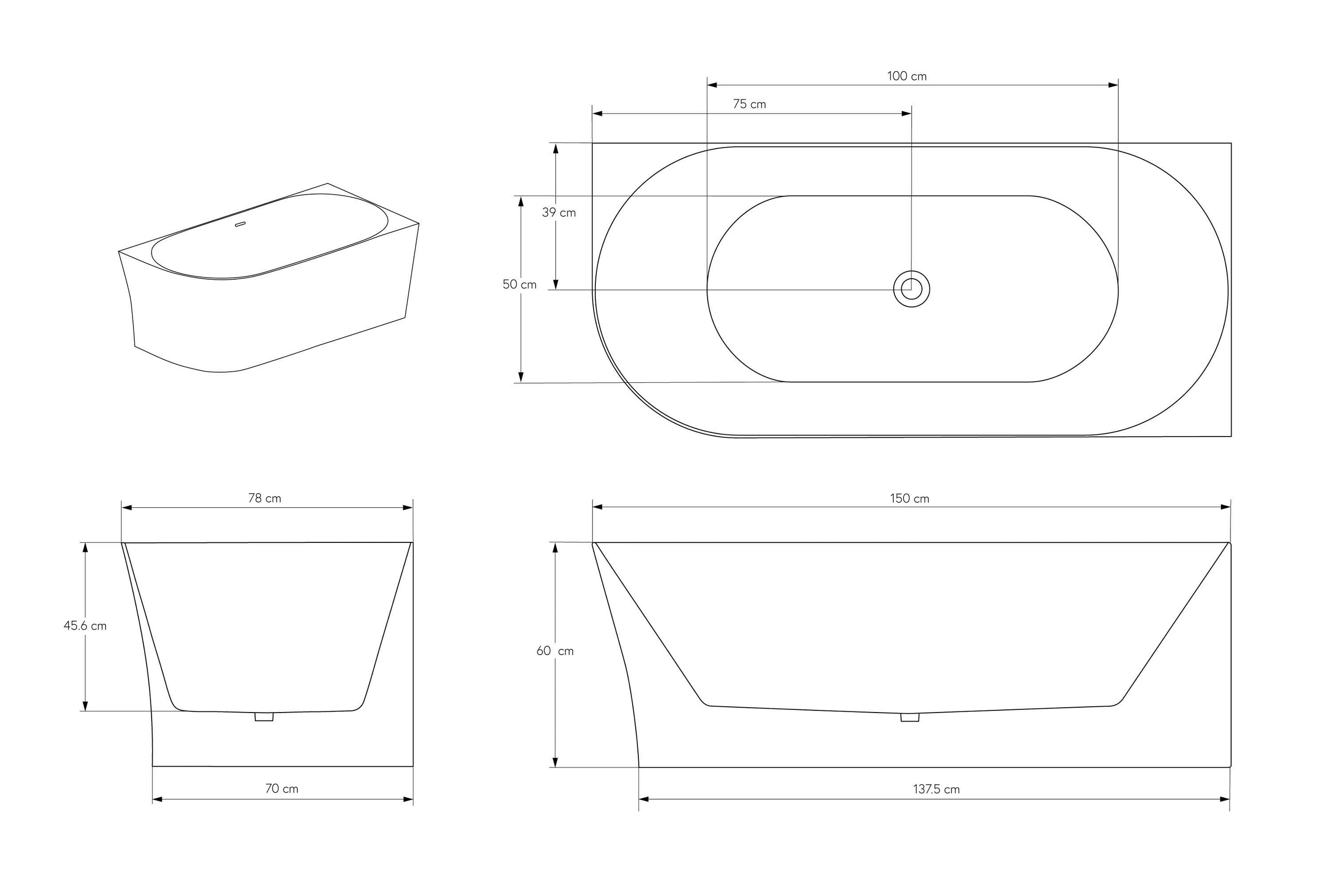 Baignoire d'angle semi-îlot NOVA SLIM LINE