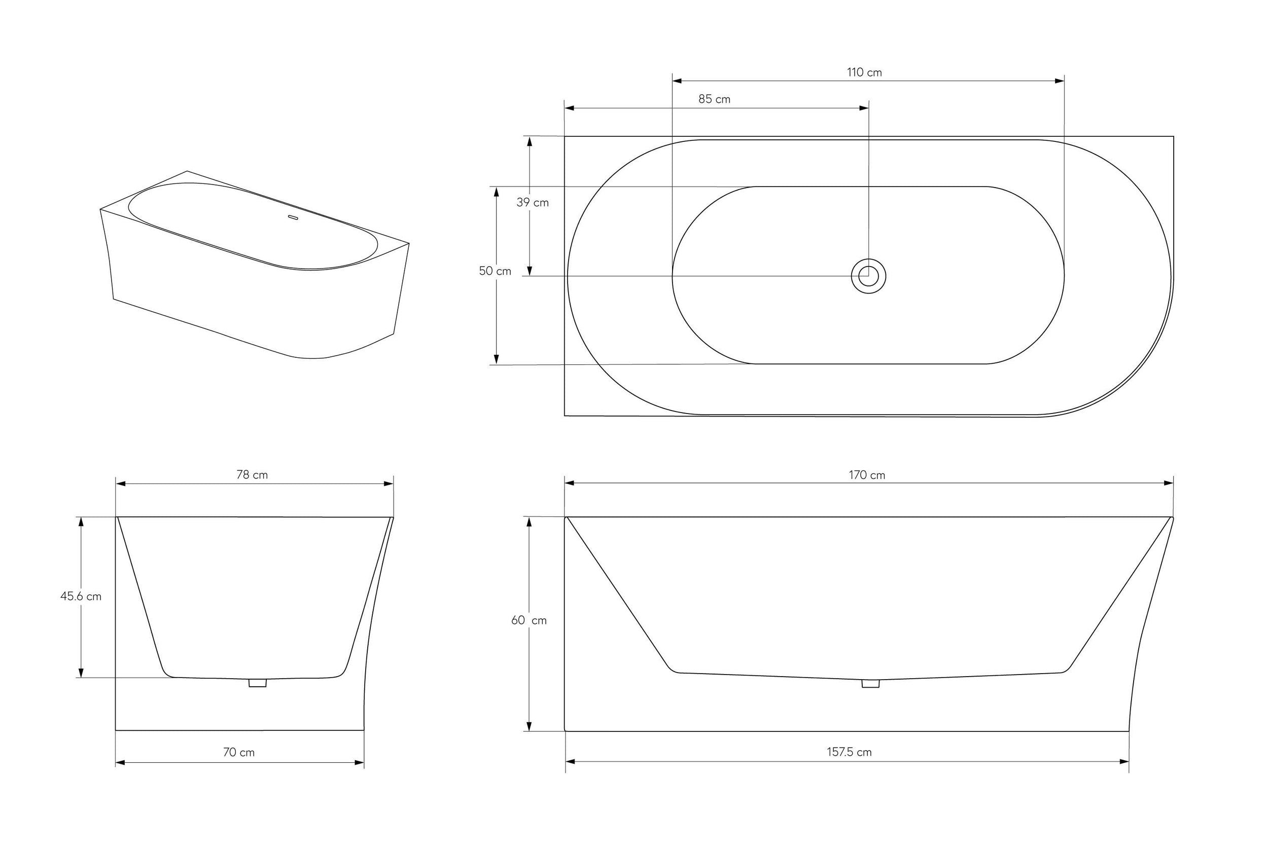 Baignoire d'angle semi-îlot NOVA SLIM LINE 