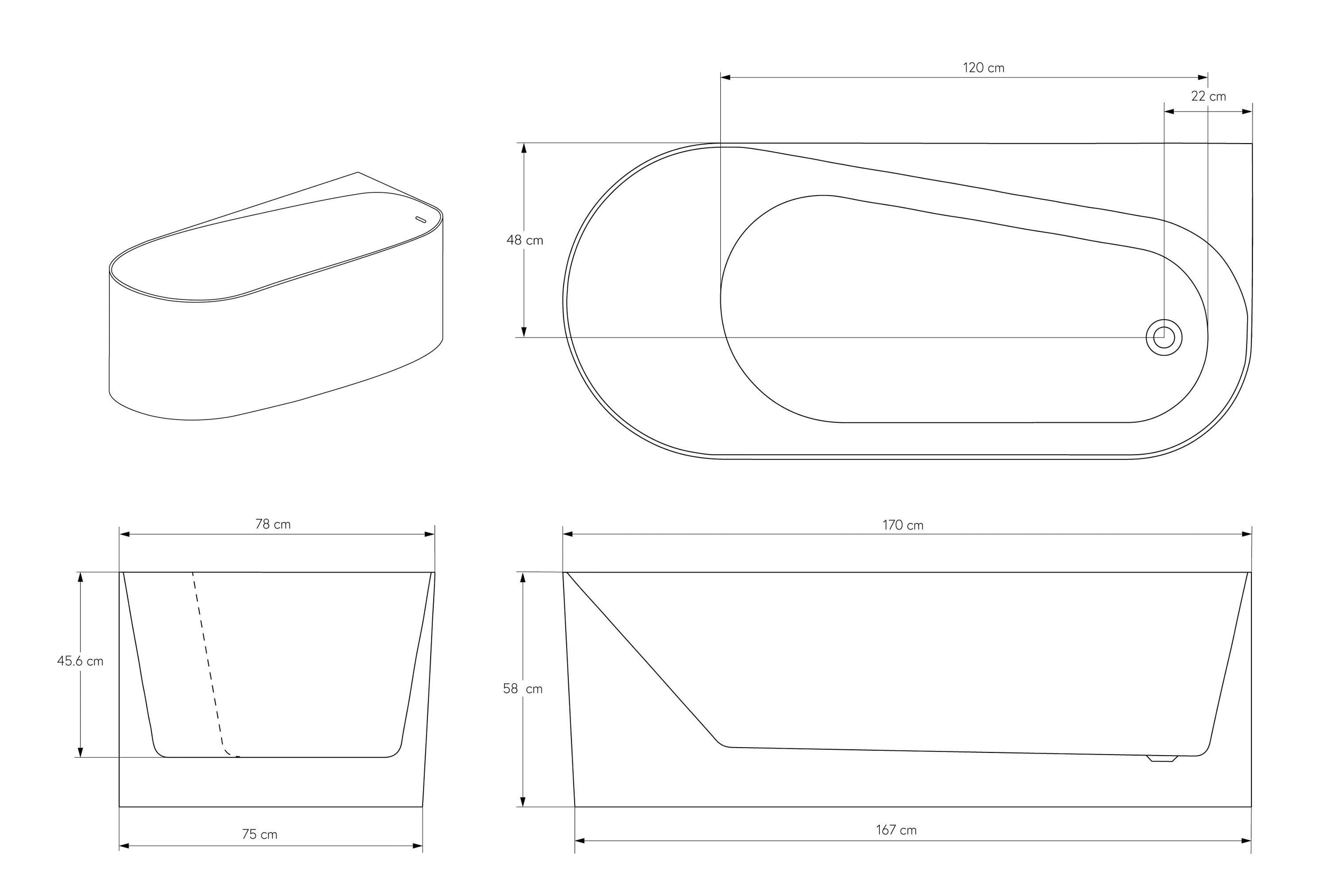 Freestanding acrylic bathtub ONDA CORNER