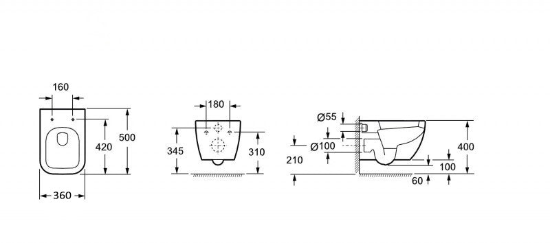 Wall-hung WC washdown - flangless bowl 101R