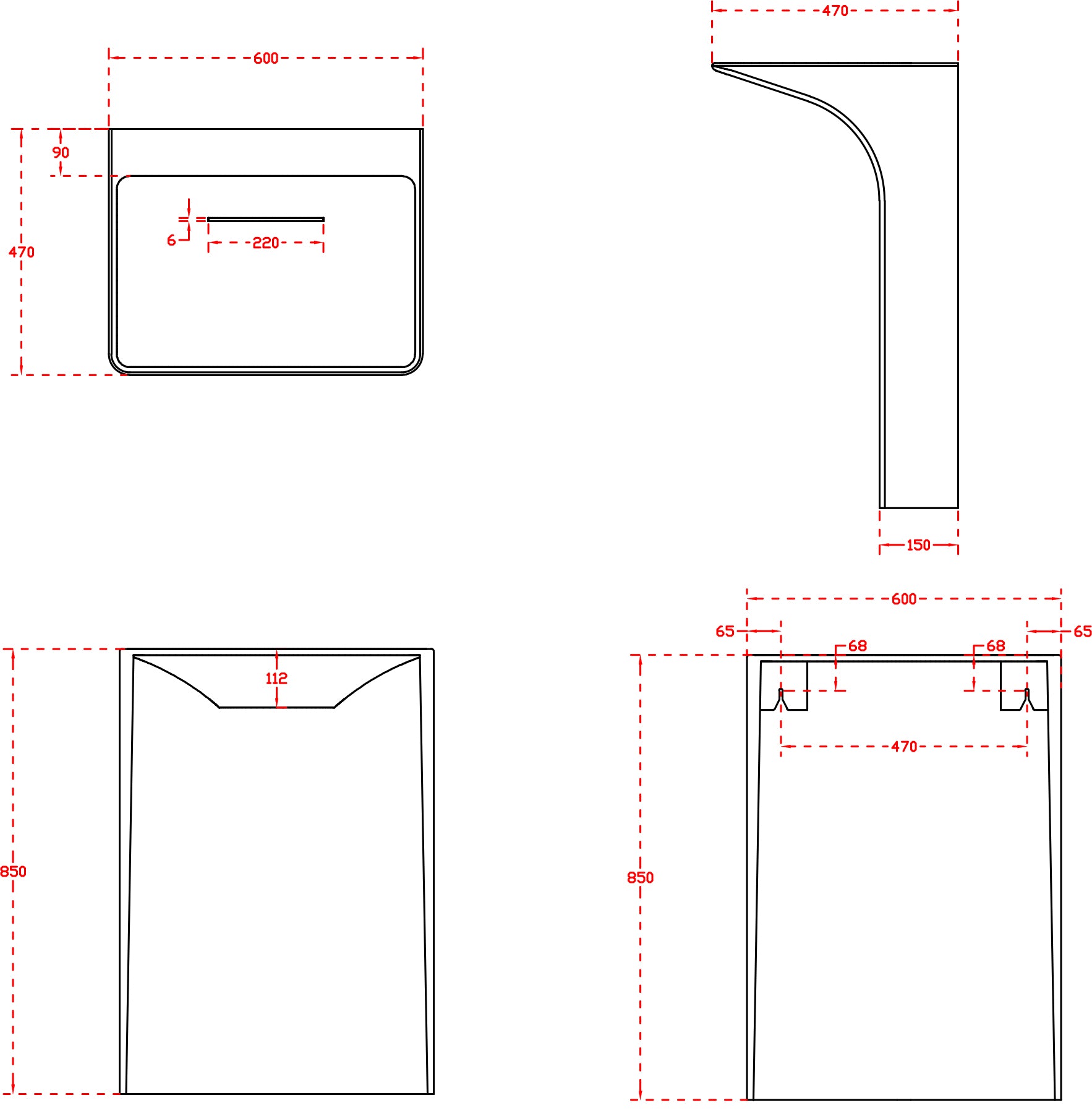 BERNSTEIN Standwaschbecken TWZ29 aus Mineralguss - 60 x 47 x 85 cm - Weiß matt