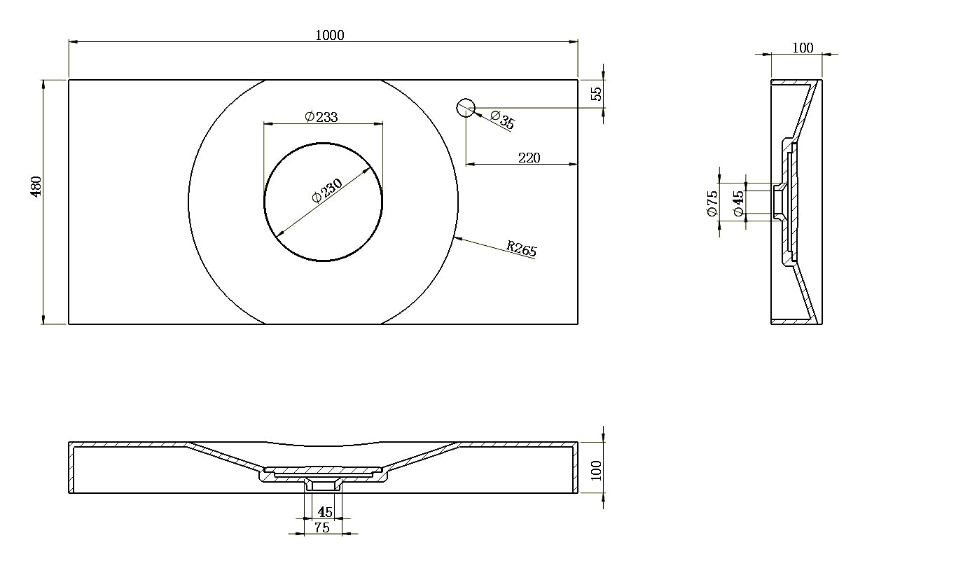 Design aanrechtblad / Wandhangende wastafel BS6059