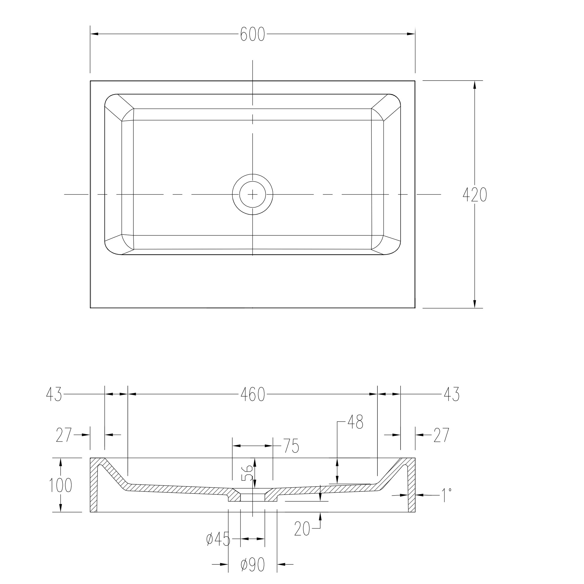 Mineral cast wall-mounted washbasin PB2142