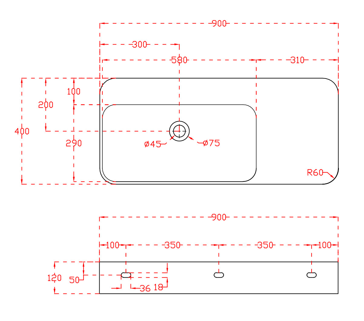 Wastafel TWG202 - Mineraal gegoten